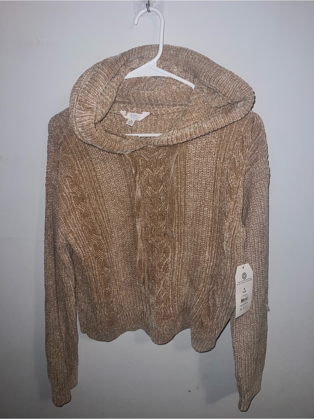 Time and Tru Taupe Cable-Knit Cowl Sweater